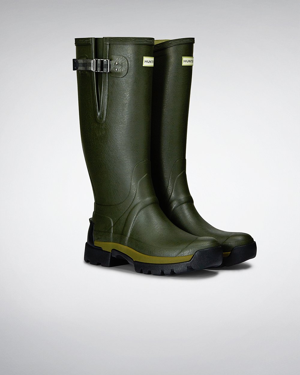 Mens Tall Rain Boots - Hunter Balmoral Bamboo Carbon (04DHZARGI) - Dark Olive